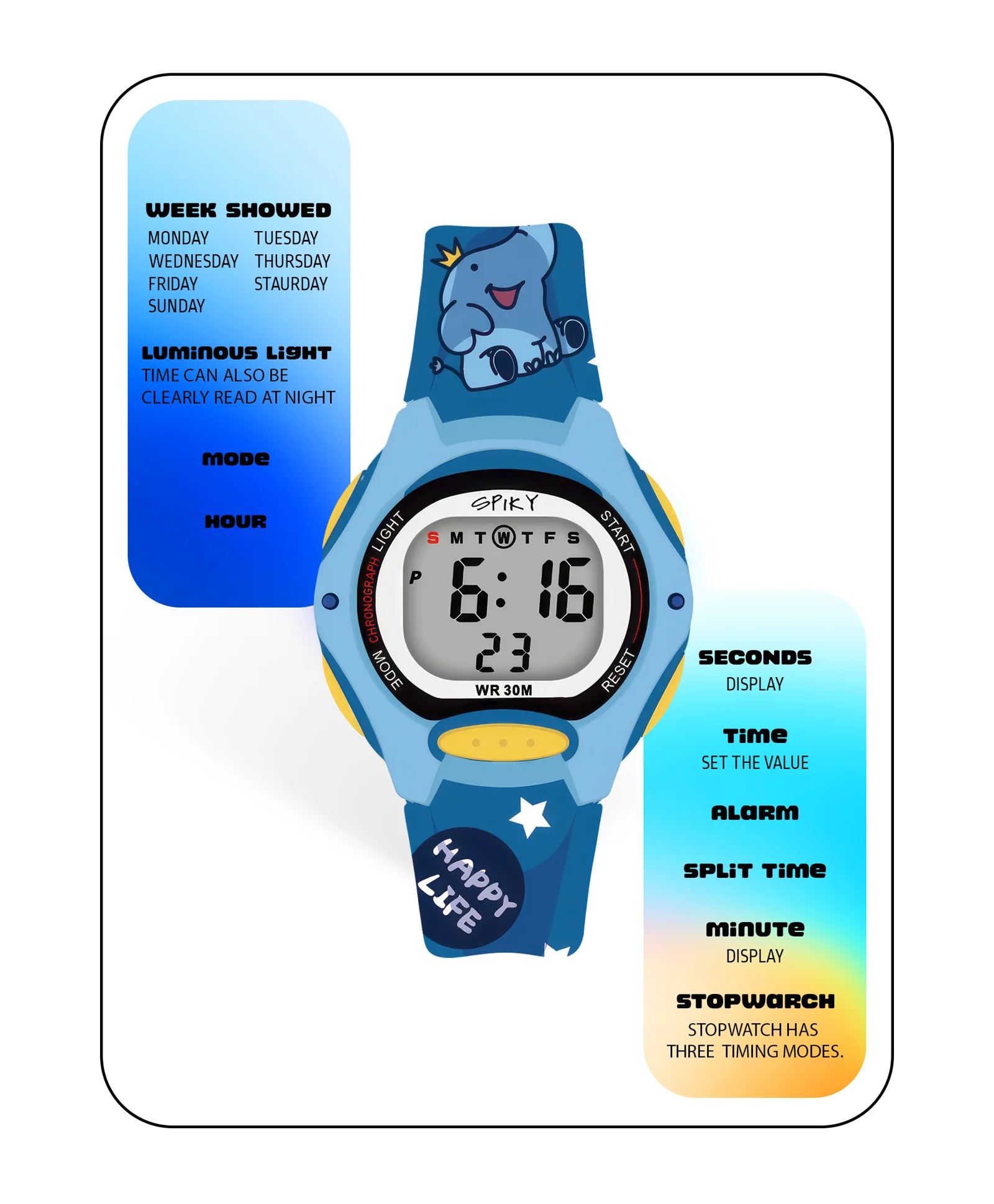 Spiky Eva18 Printed Strap Round Sports Digital Watch - Image 43