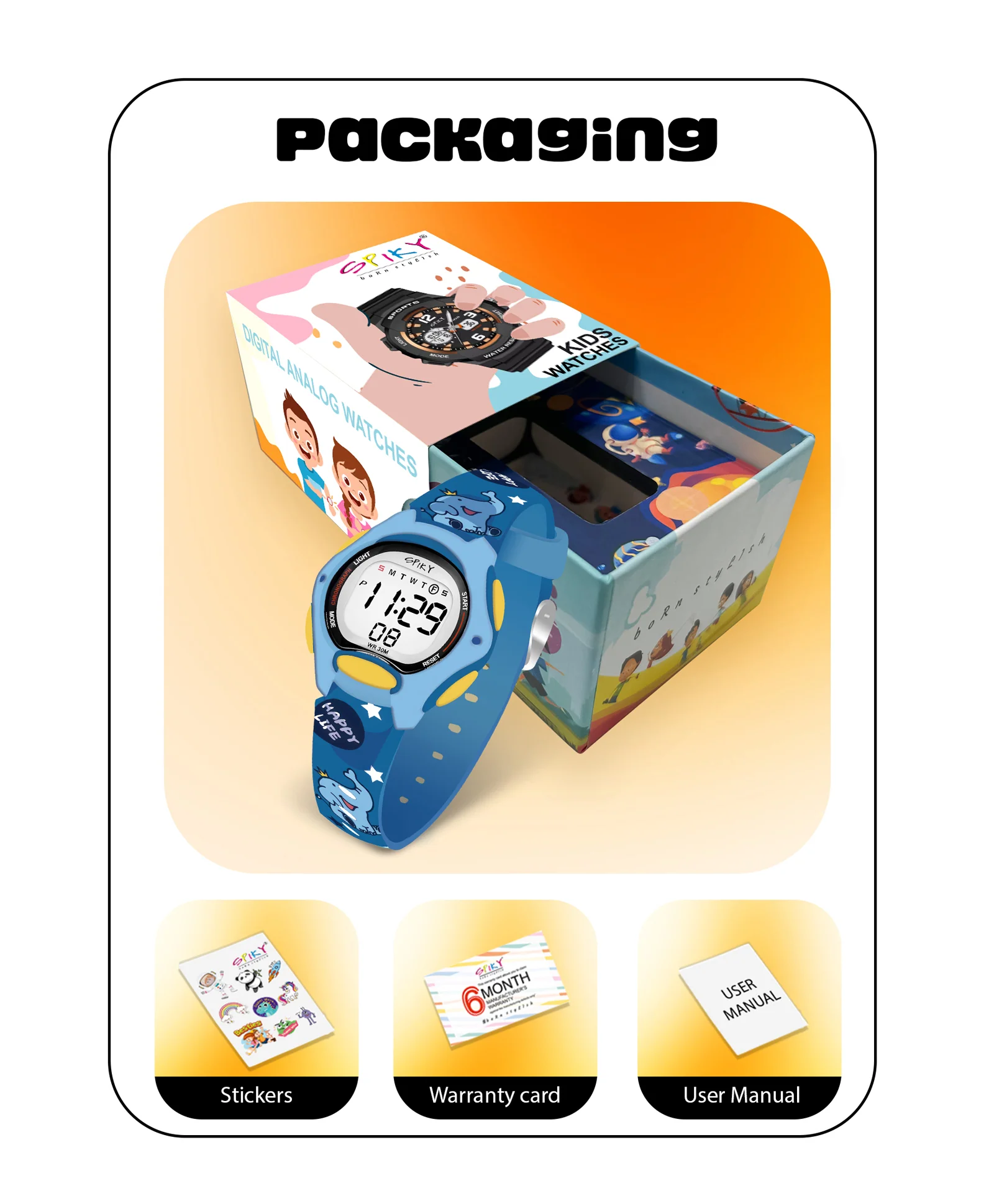 Spiky Eva18 Printed Strap Round Sports Digital Watch - Image 48