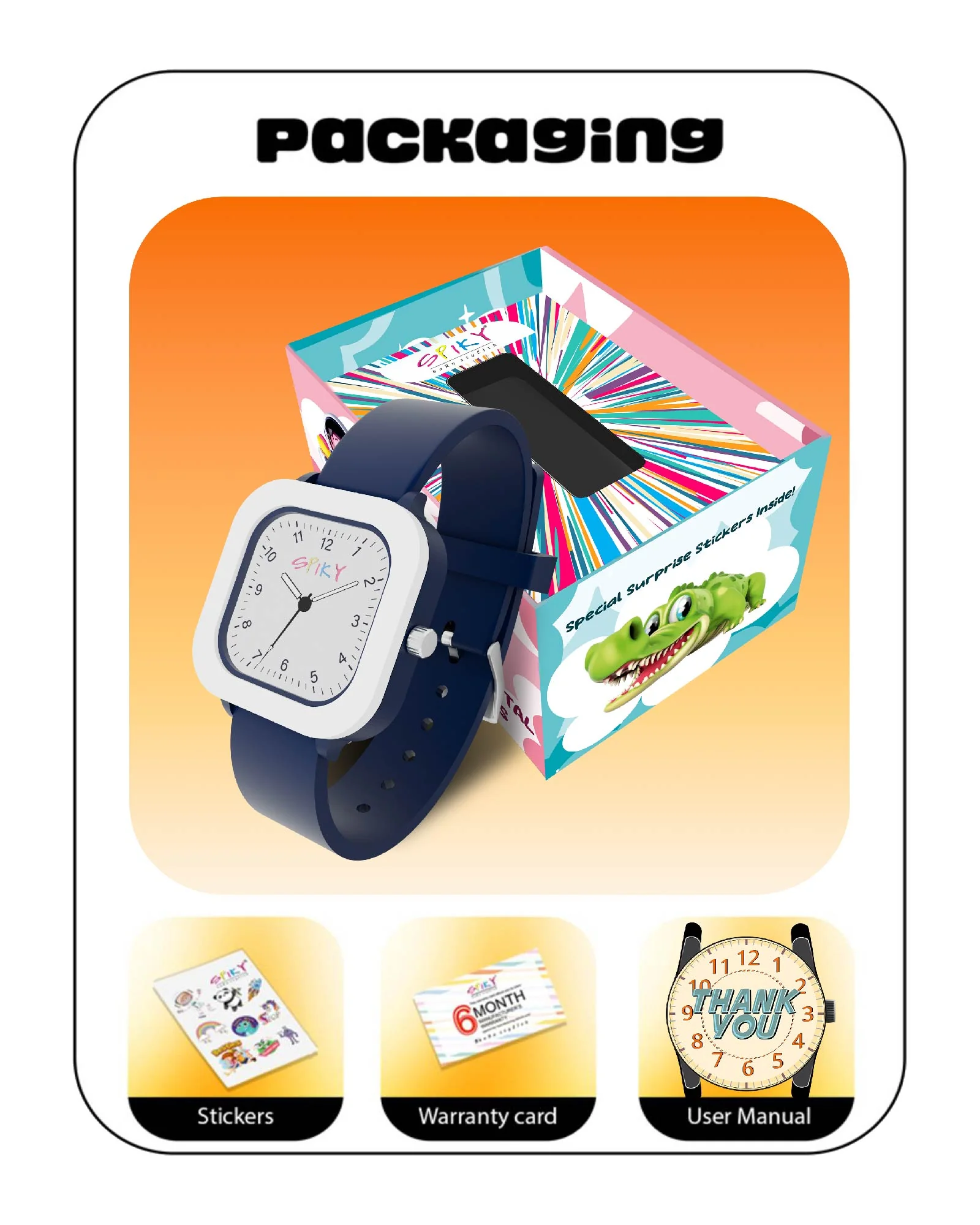 Spiky Square Stylish Analog Watch for Kids EVA37 - Image 30