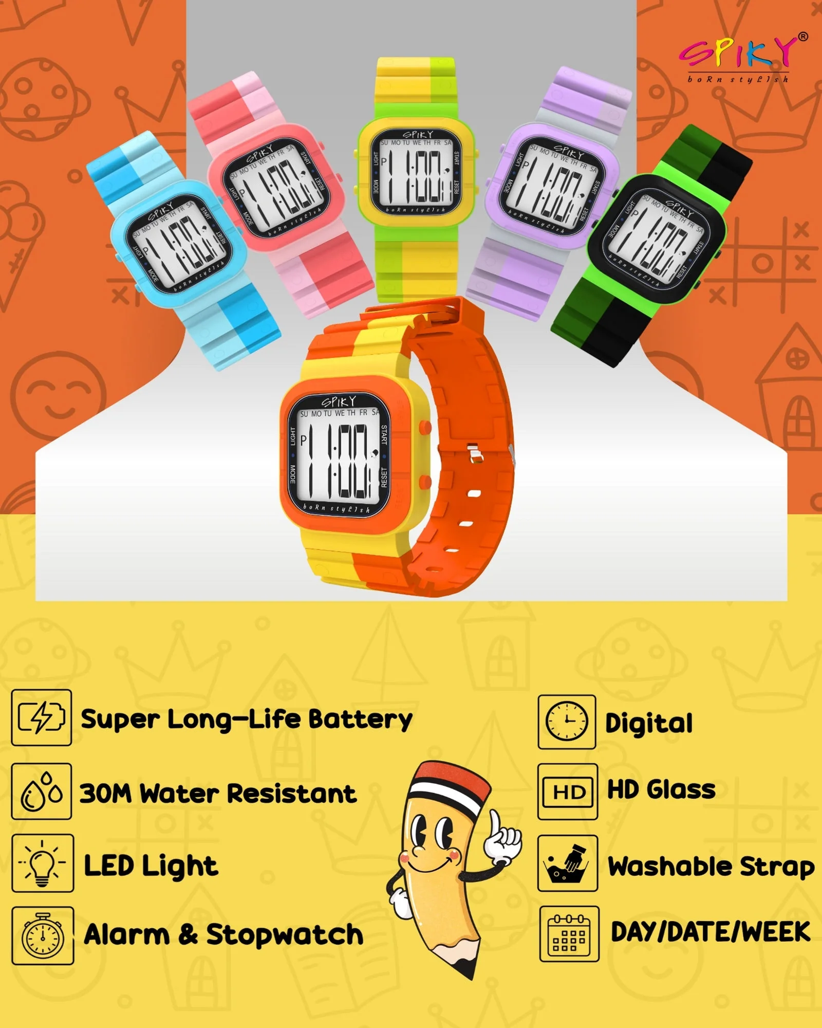 Spiky Multi-functional Digital Watch for Kids Boys and Girls EVA45 - Image 10