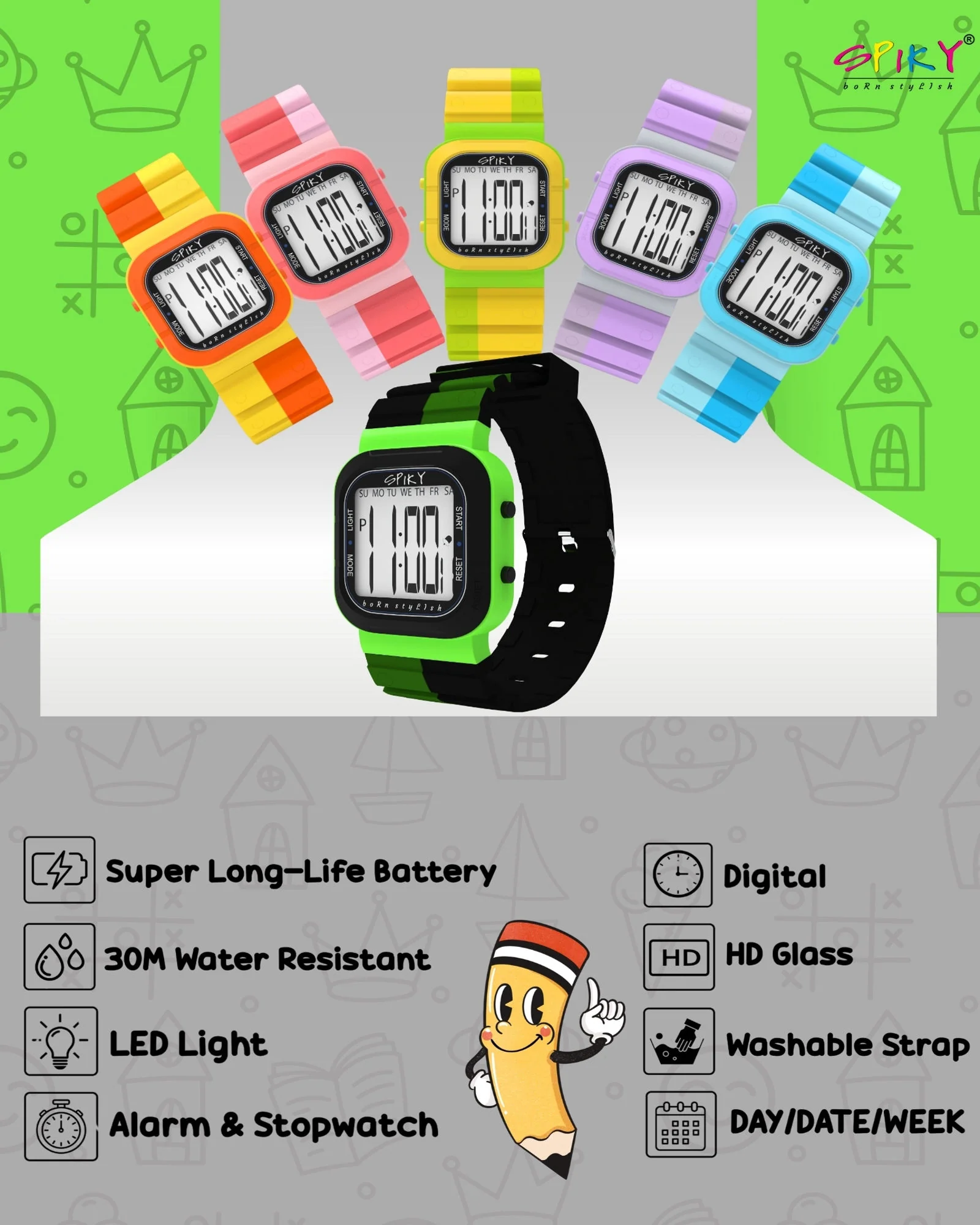 Spiky Multi-functional Digital Watch for Kids Boys and Girls EVA45 - Image 38