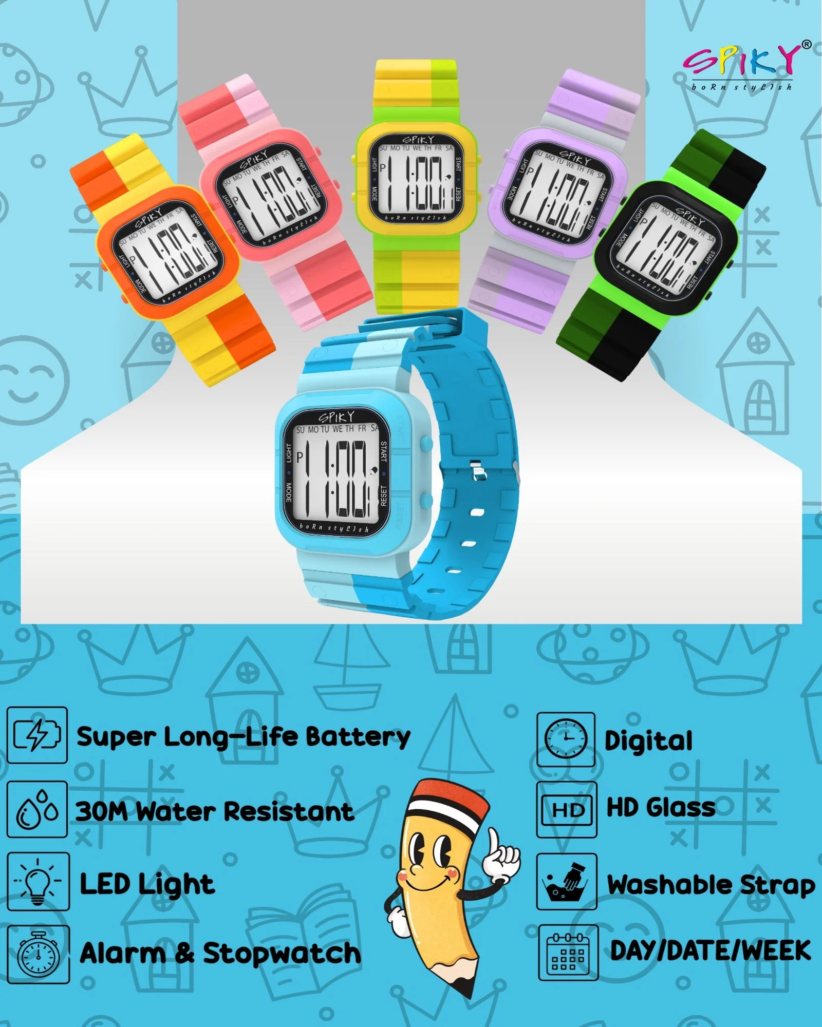 Spiky Multi-functional Digital Watch for Kids Boys and Girls EVA45 - Image 24