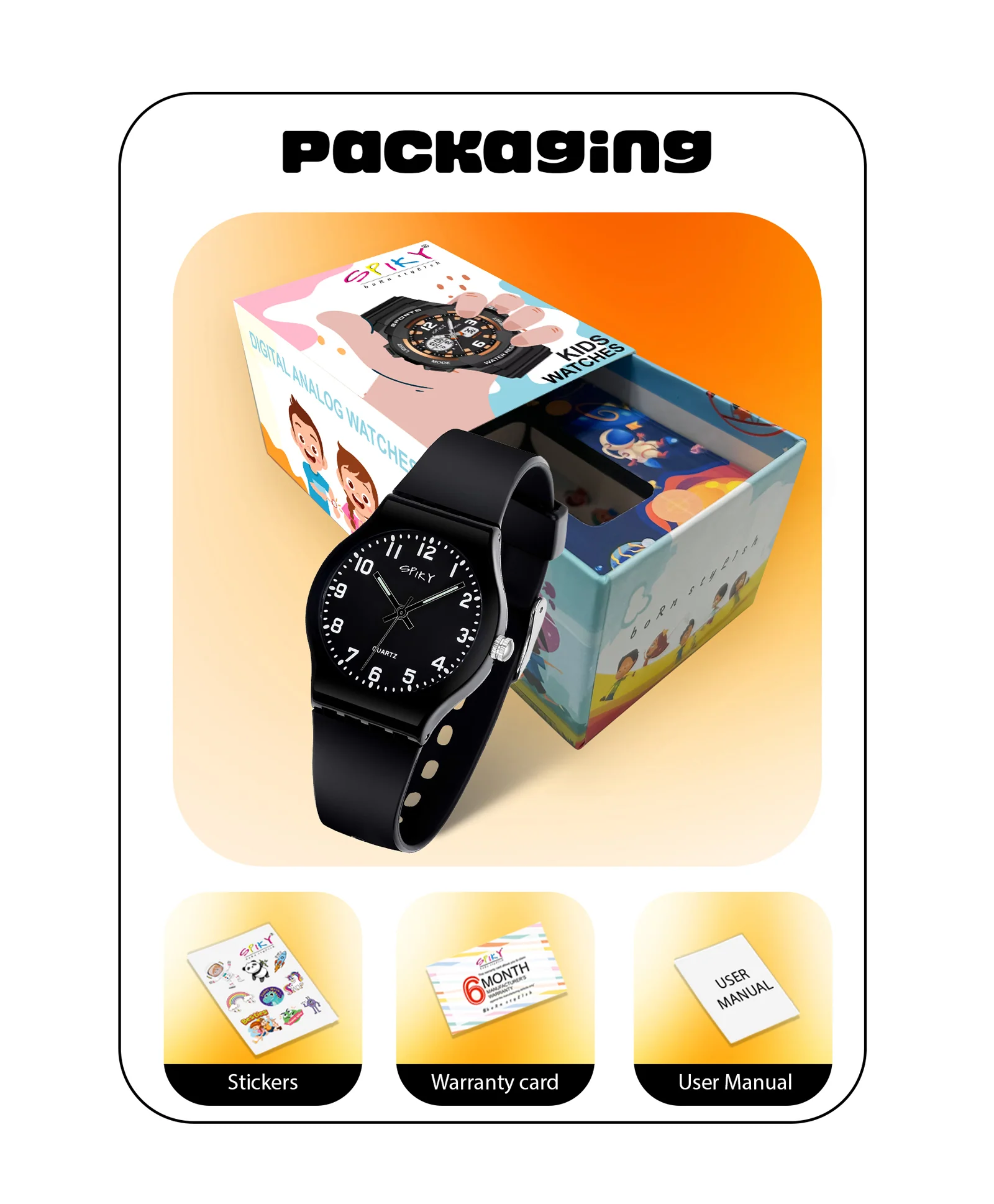 Spiky Eva4 Round Analogue Kids Watch - Black - Image 10