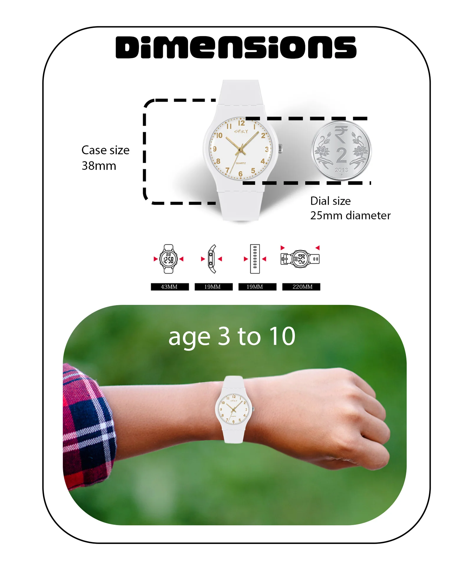 Spiky Eva4 Round Analogue Kids Watch - Black - Image 14