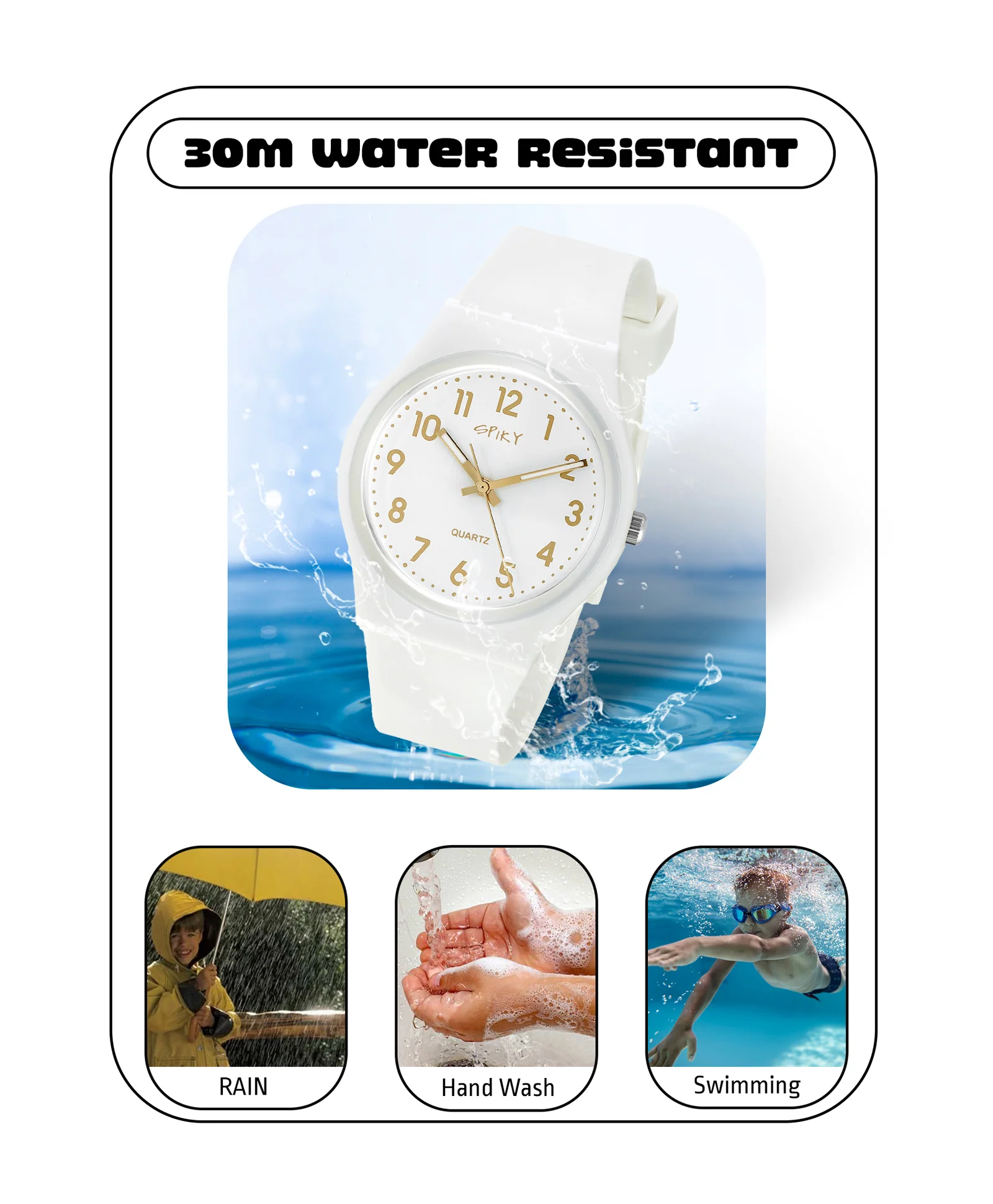 Spiky Eva4 Round Analogue Kids Watch - Black - Image 16