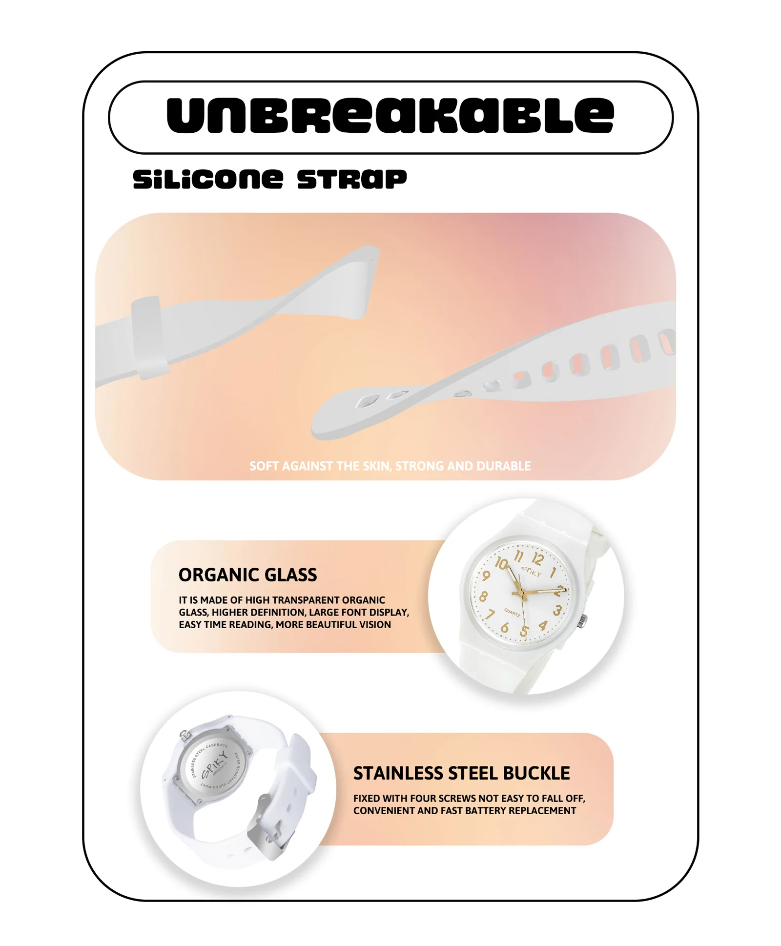 Spiky Eva4 Round Analogue Kids Watch - Black - Image 19