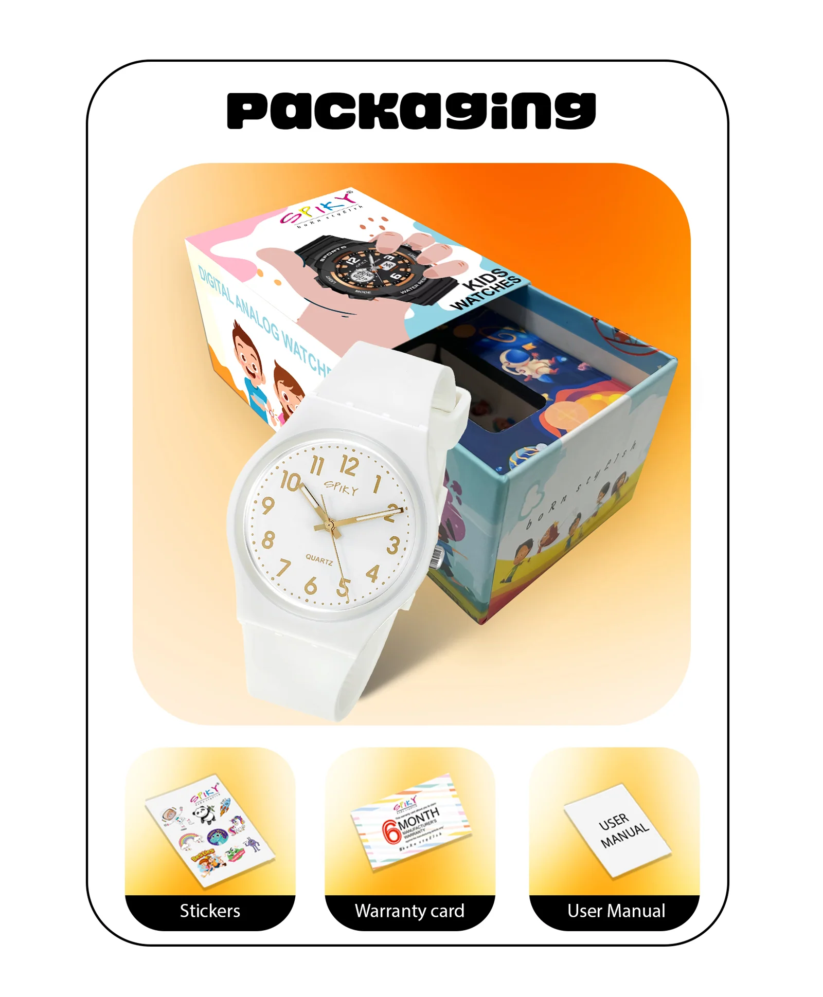 Spiky Eva4 Round Analogue Kids Watch - Black - Image 20