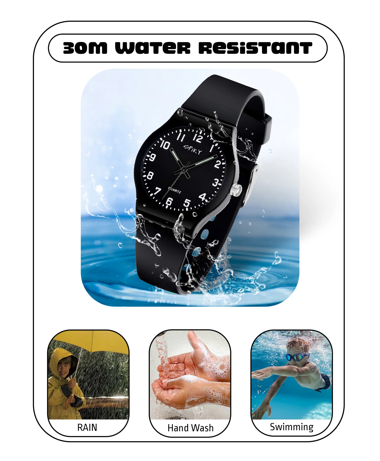 Spiky Eva4 Round Analogue Kids Watch - Black - Image 6