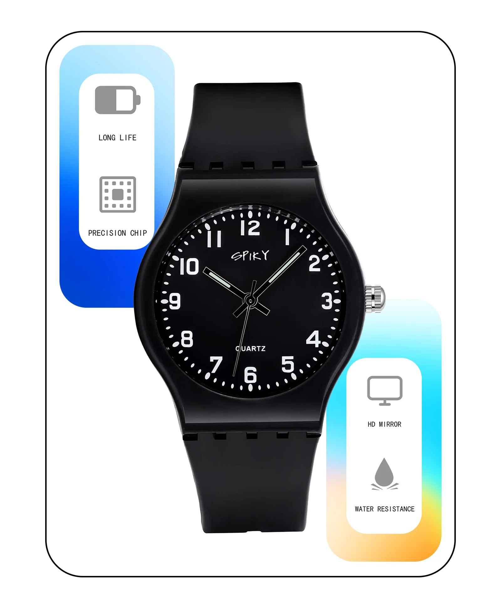 Spiky Eva4 Round Analogue Kids Watch - Black - Image 7