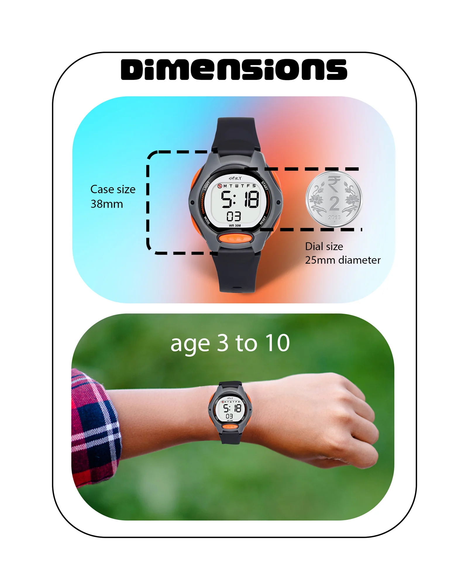 Spiky Eva2 Round Digital Kids Sports Watch - Blue - Image 15