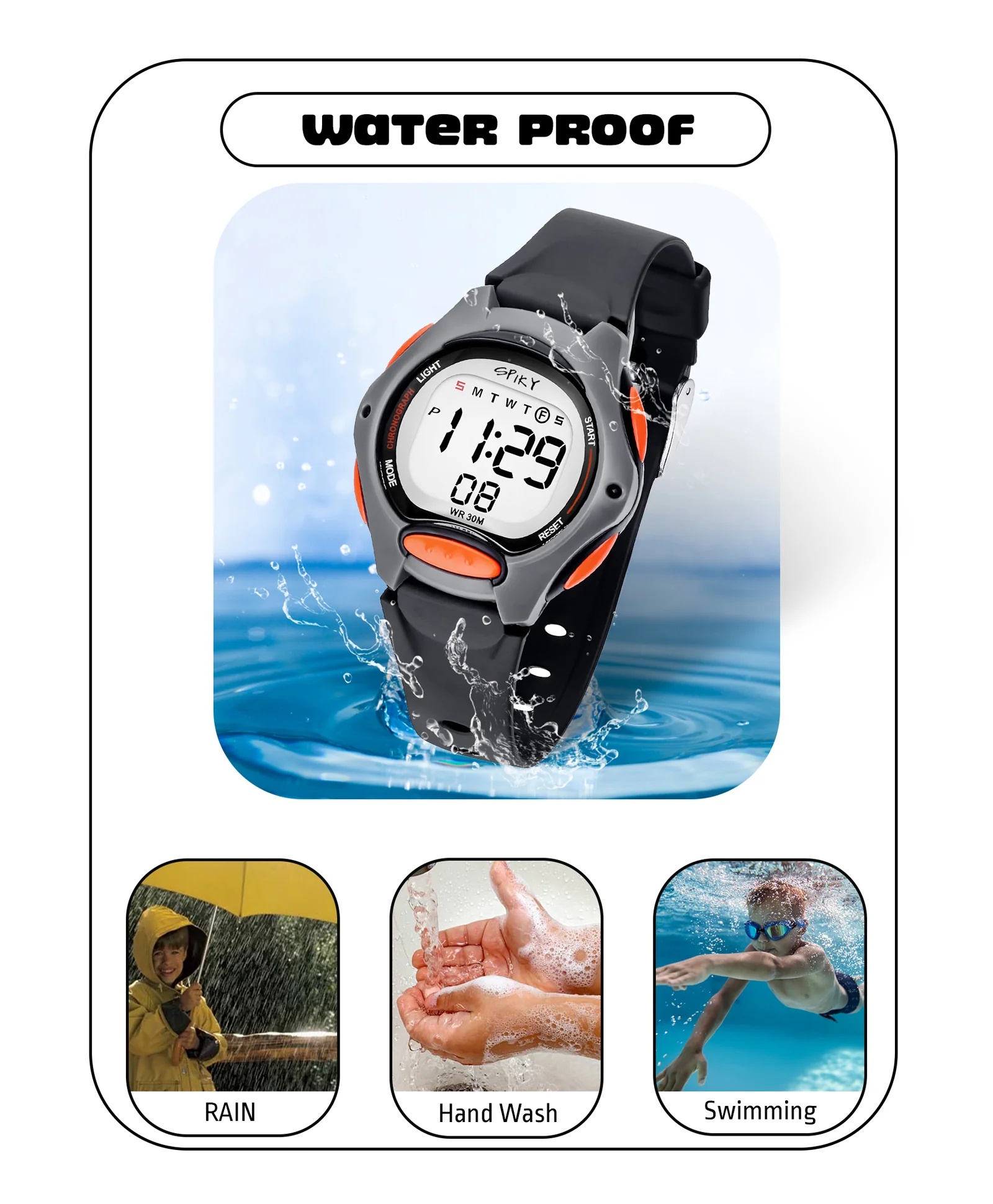 Spiky Eva2 Round Digital Kids Sports Watch - Blue - Image 17