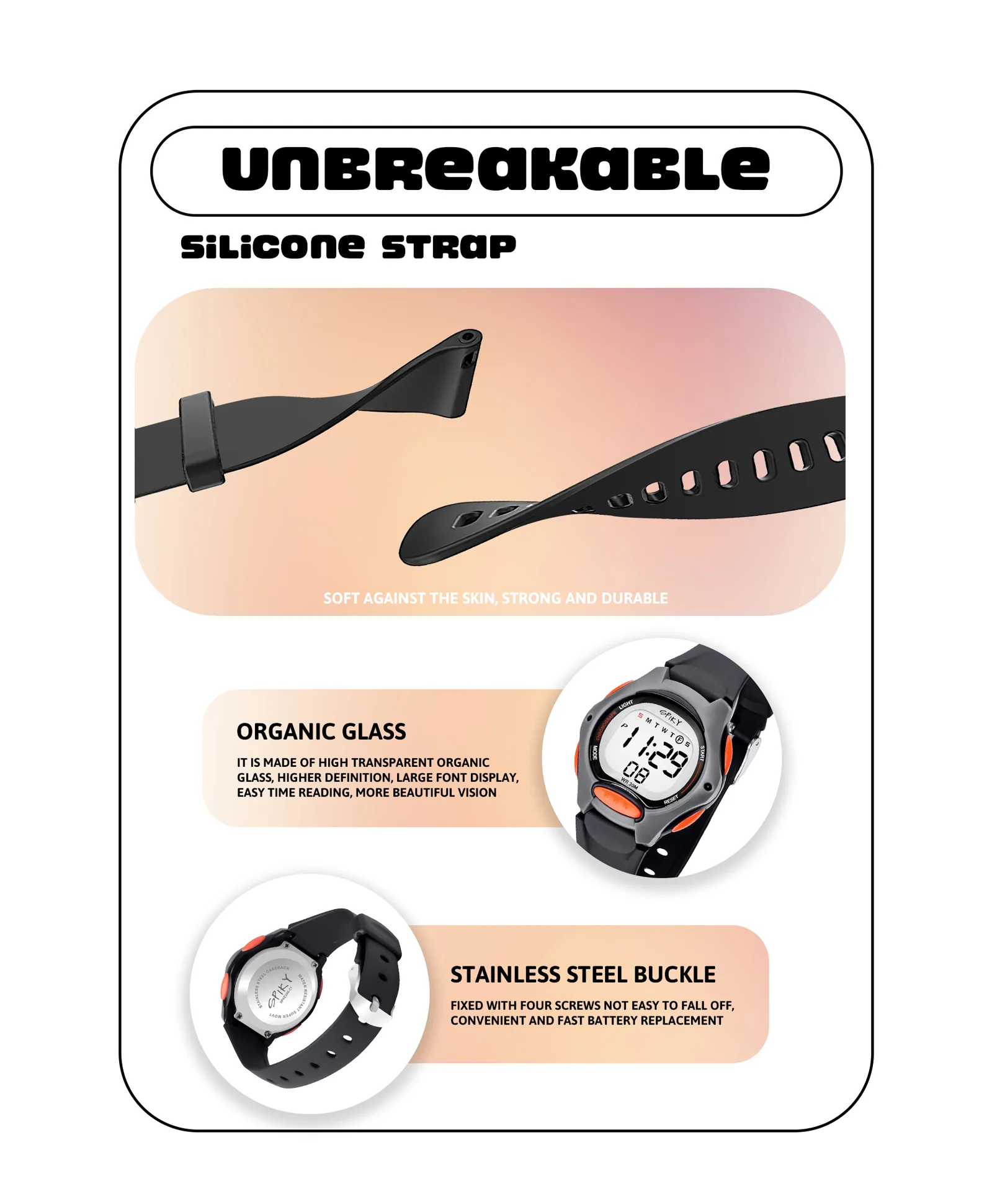 Spiky Eva2 Round Digital Kids Sports Watch - Blue - Image 19