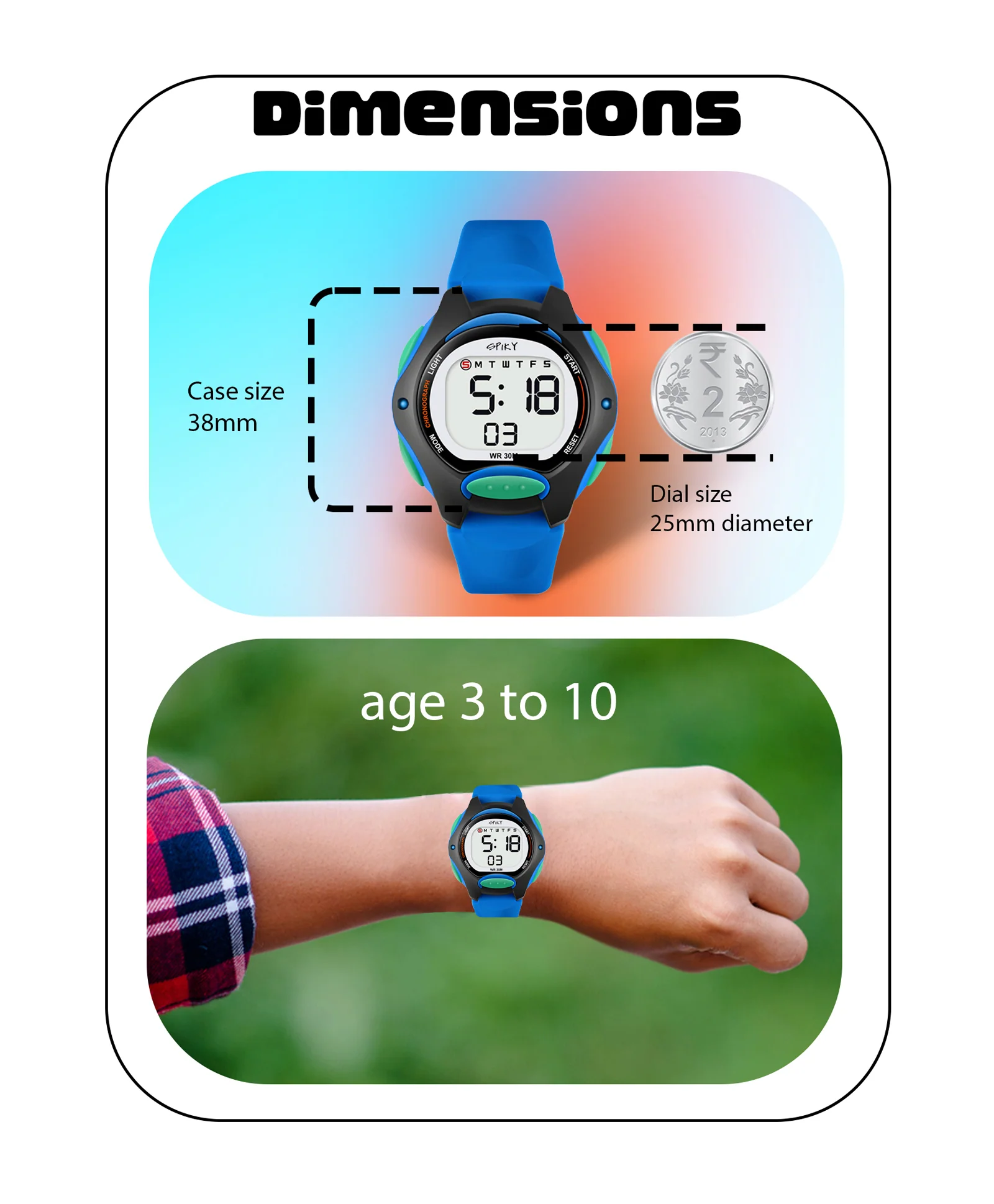 Spiky Eva2 Round Digital Kids Sports Watch - Blue - Image 4