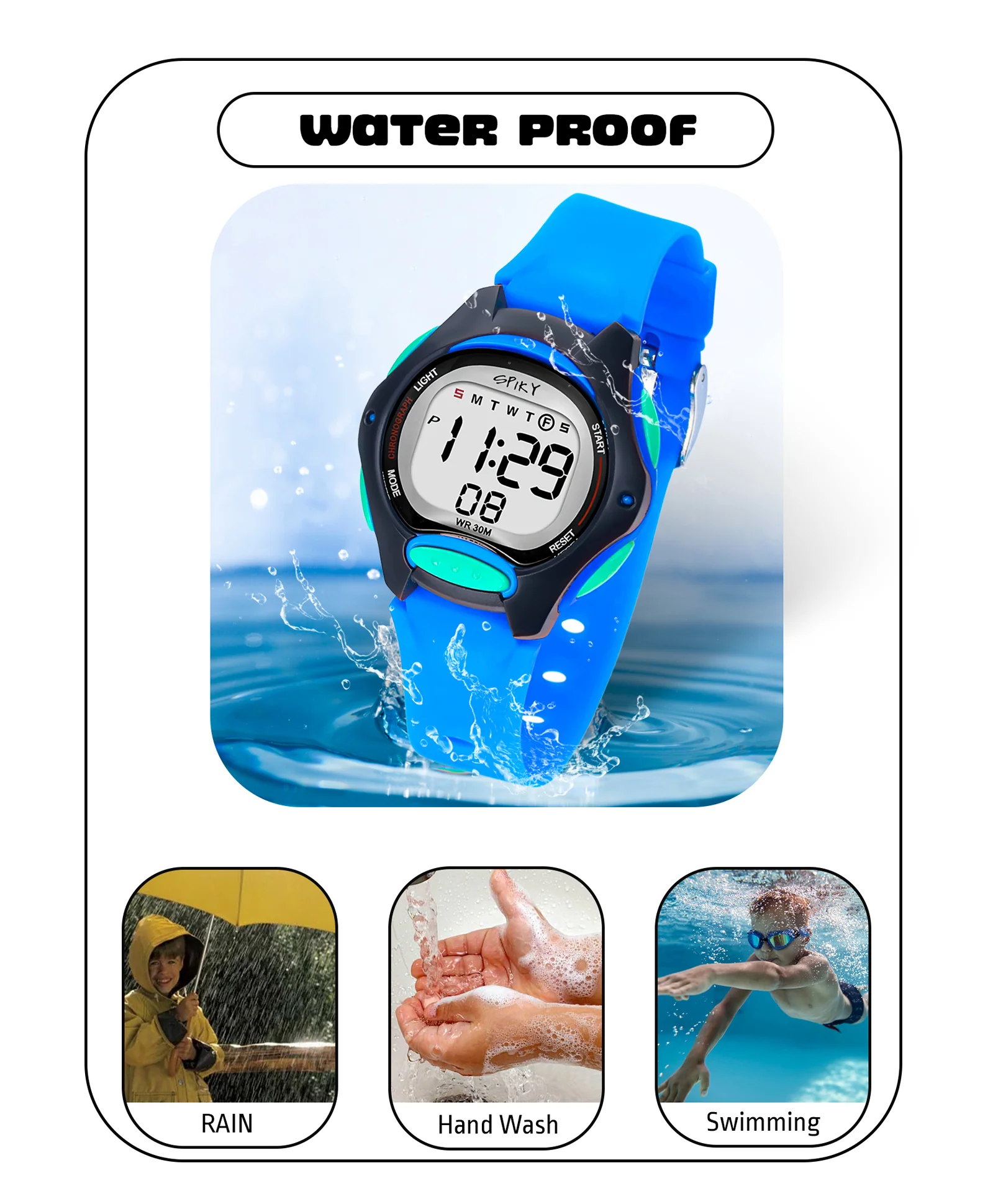 Spiky Eva2 Round Digital Kids Sports Watch - Blue - Image 6