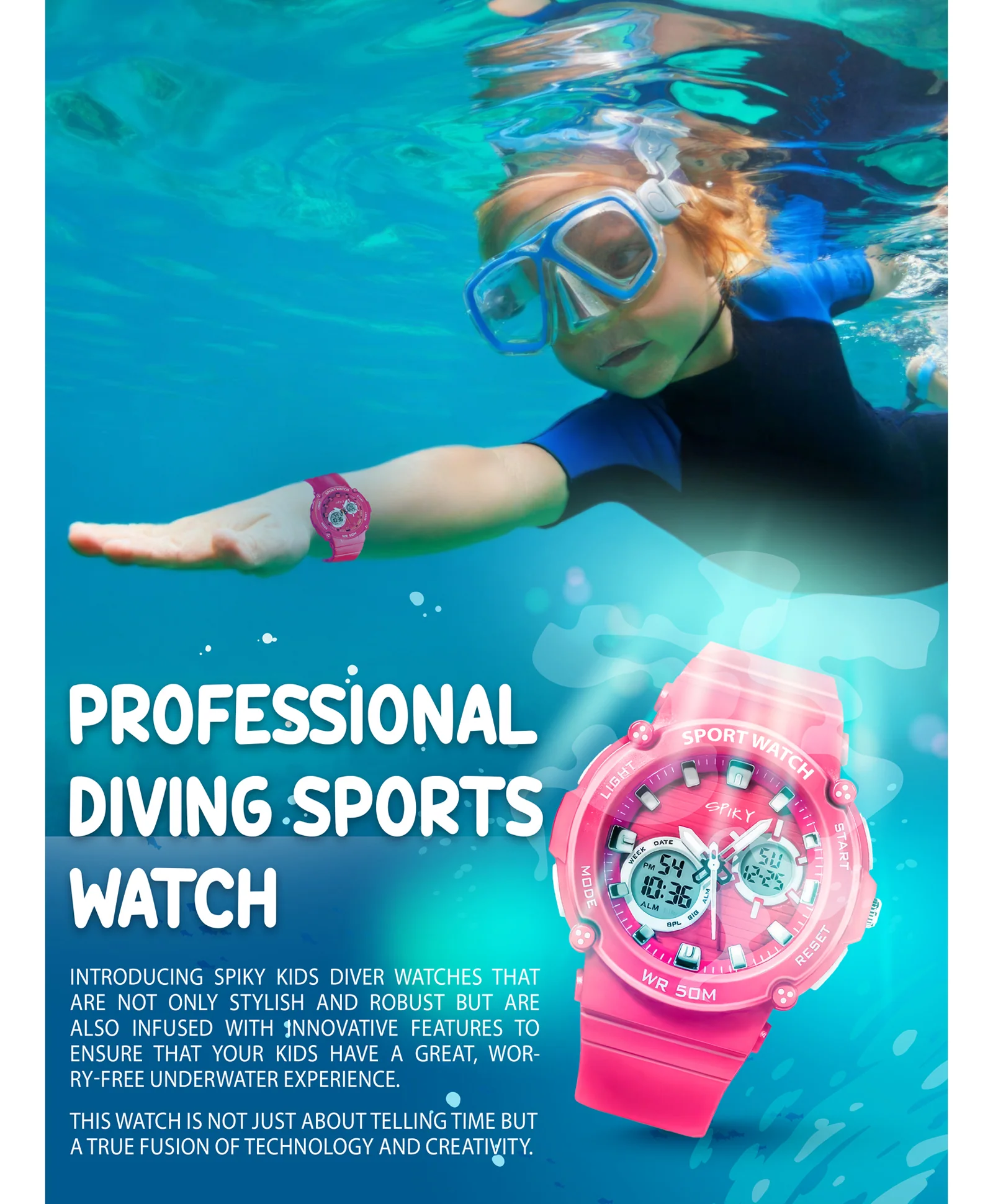 Spiky Eva29 Round Digital Sports Diving Watch - Image 10