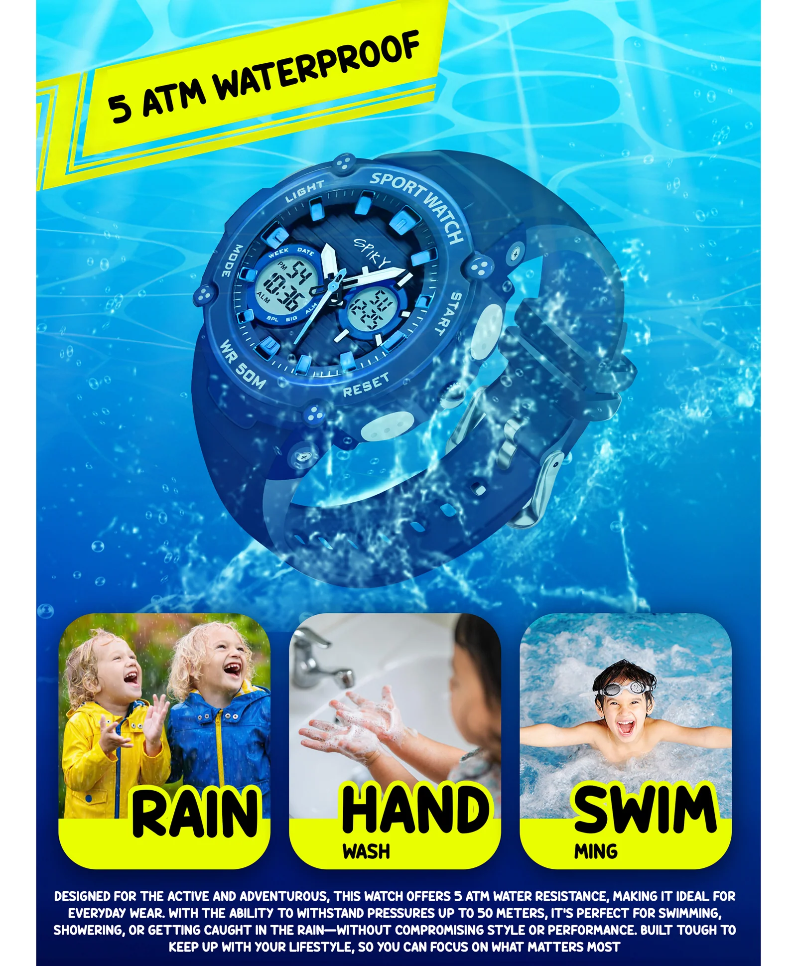 Spiky Eva29 Round Digital Sports Diving Watch - Image 18