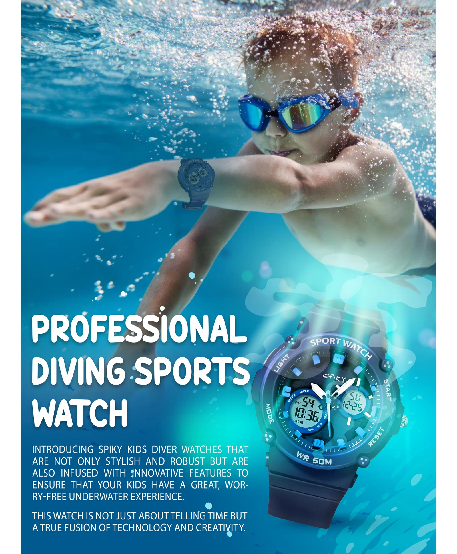 Spiky Eva29 Round Digital Sports Diving Watch - Image 23