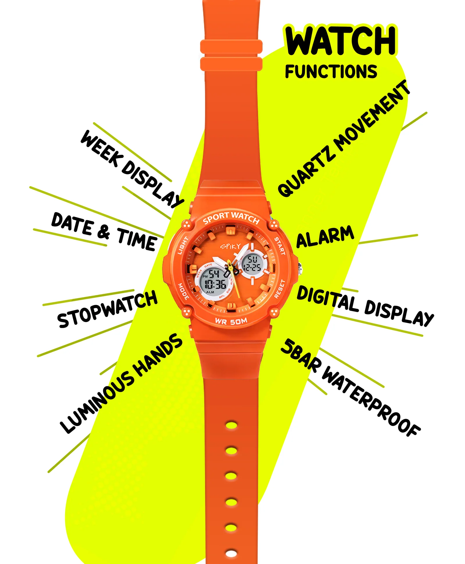 Spiky Eva29 Round Digital Sports Diving Watch - Image 30