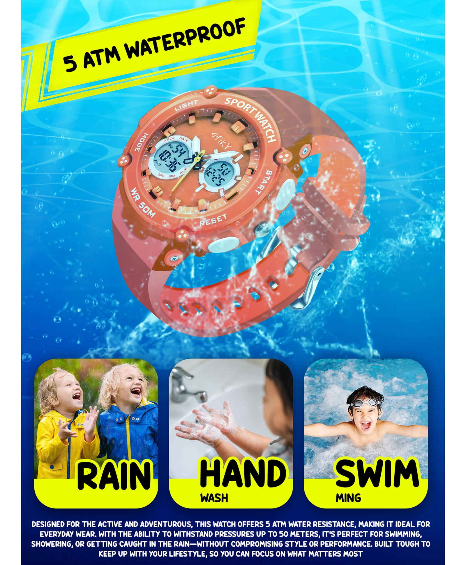 Spiky Eva29 Round Digital Sports Diving Watch - Image 31