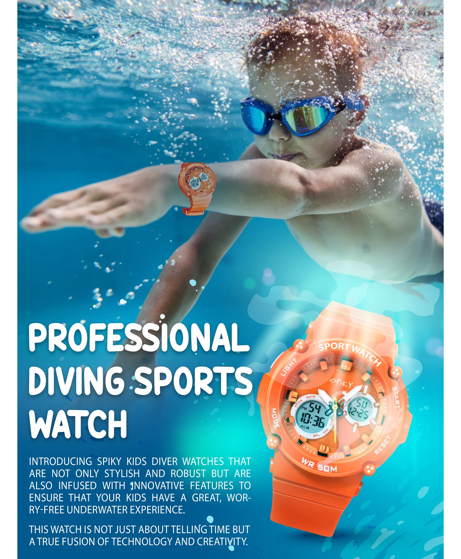 Spiky Eva29 Round Digital Sports Diving Watch - Image 36