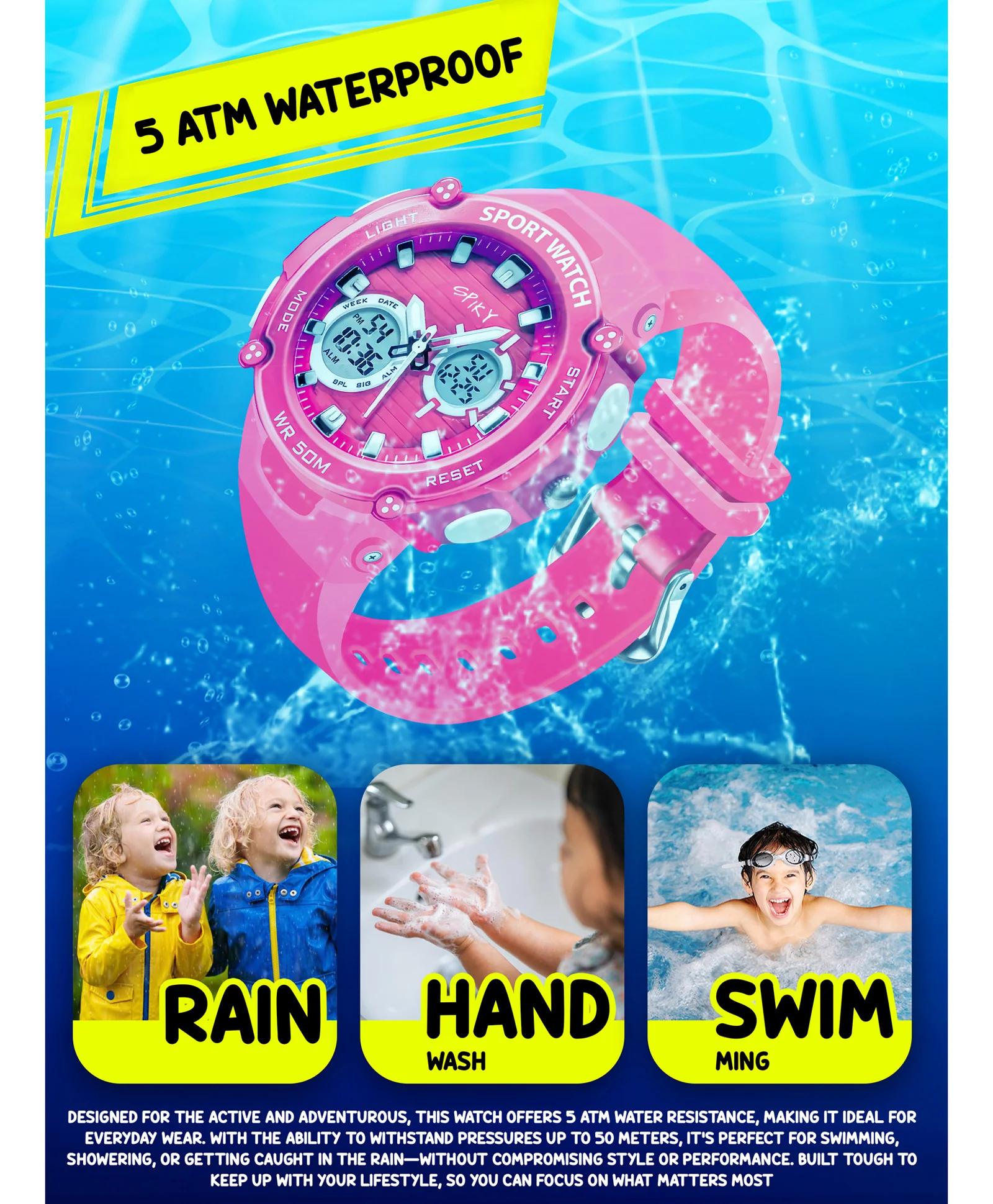 Spiky Eva29 Round Digital Sports Diving Watch - Image 5