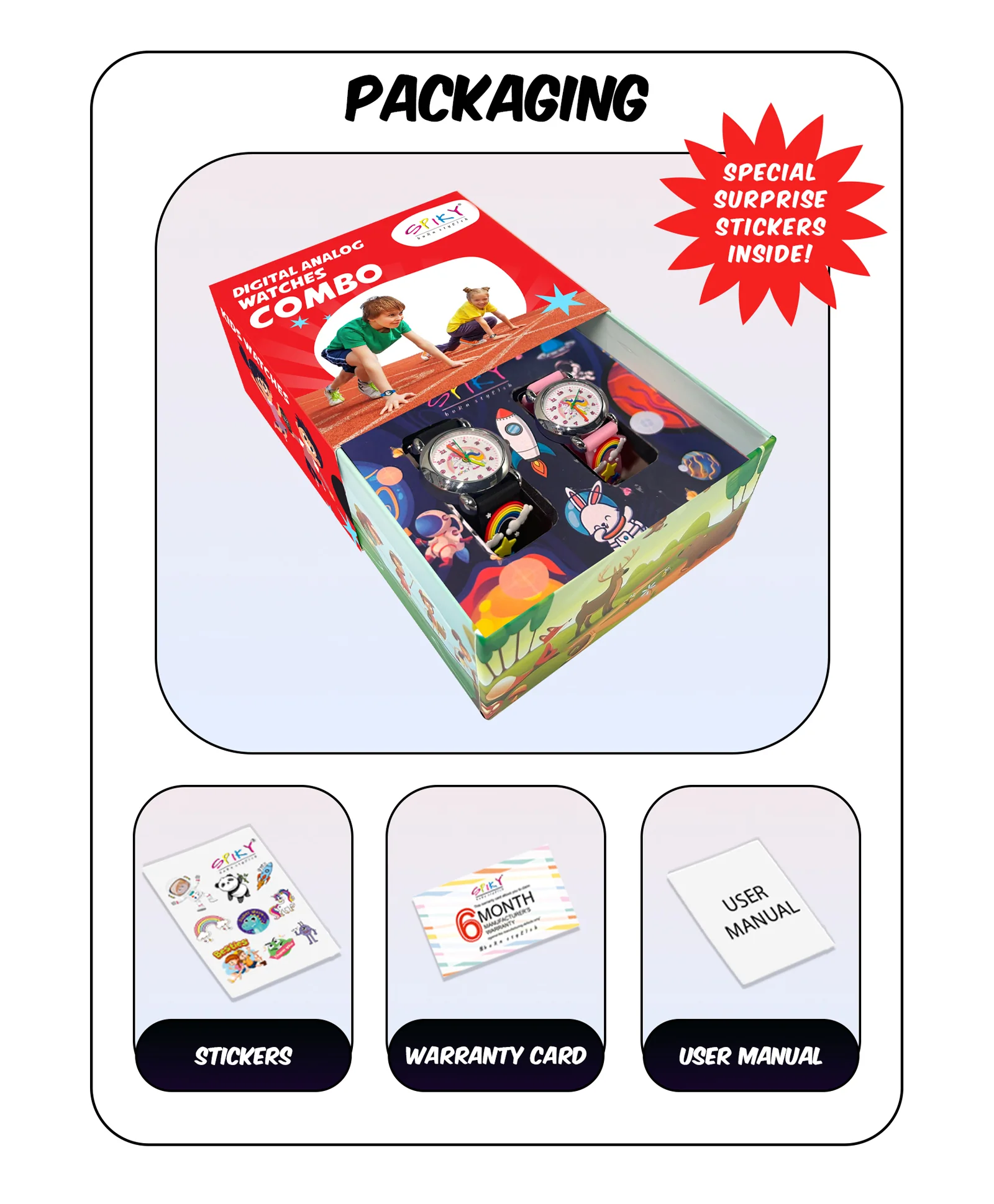 Spiky Round Unicorn Strap Analog Watch Combo - Image 10