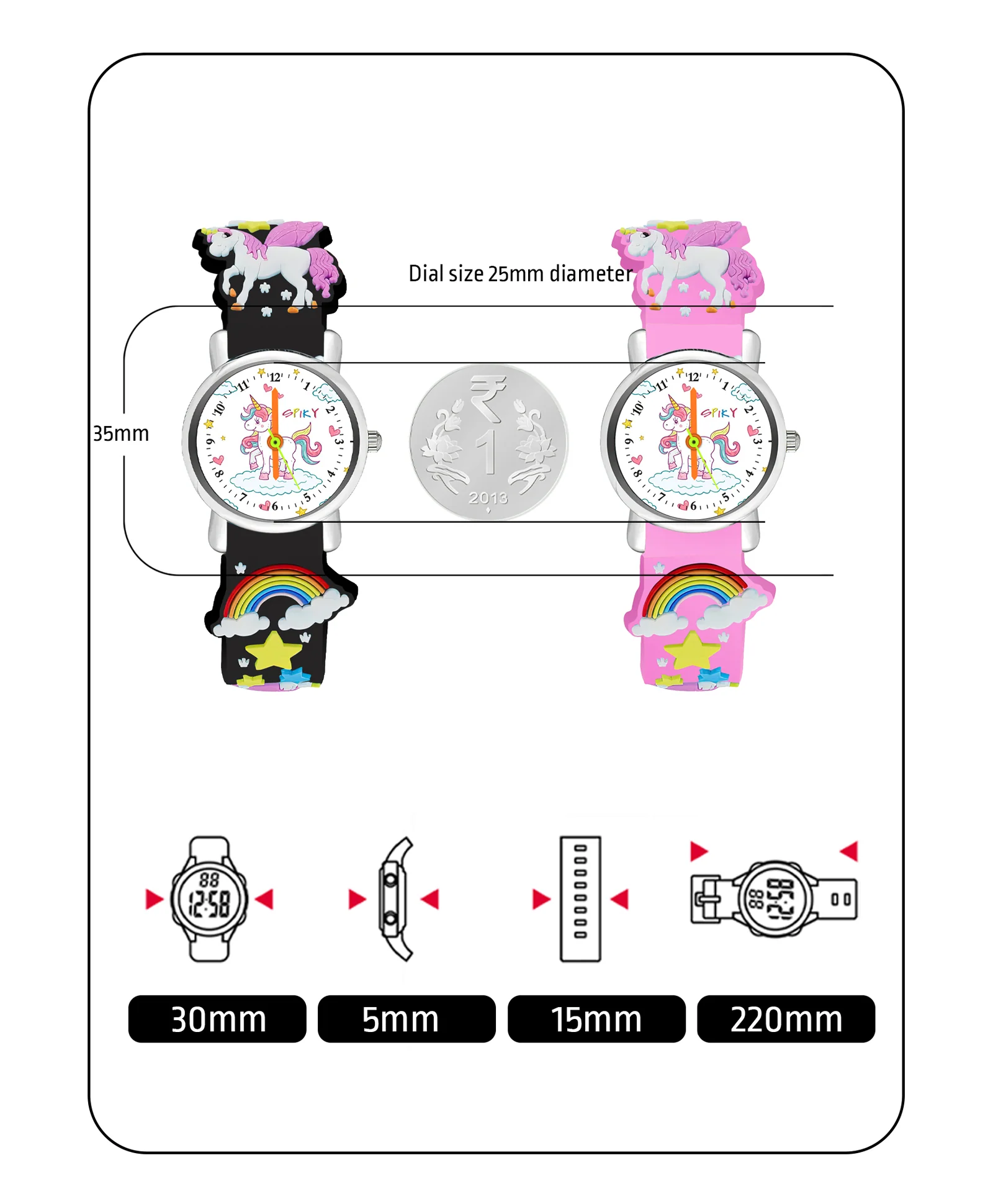 Spiky Round Unicorn Strap Analog Watch Combo - Image 7