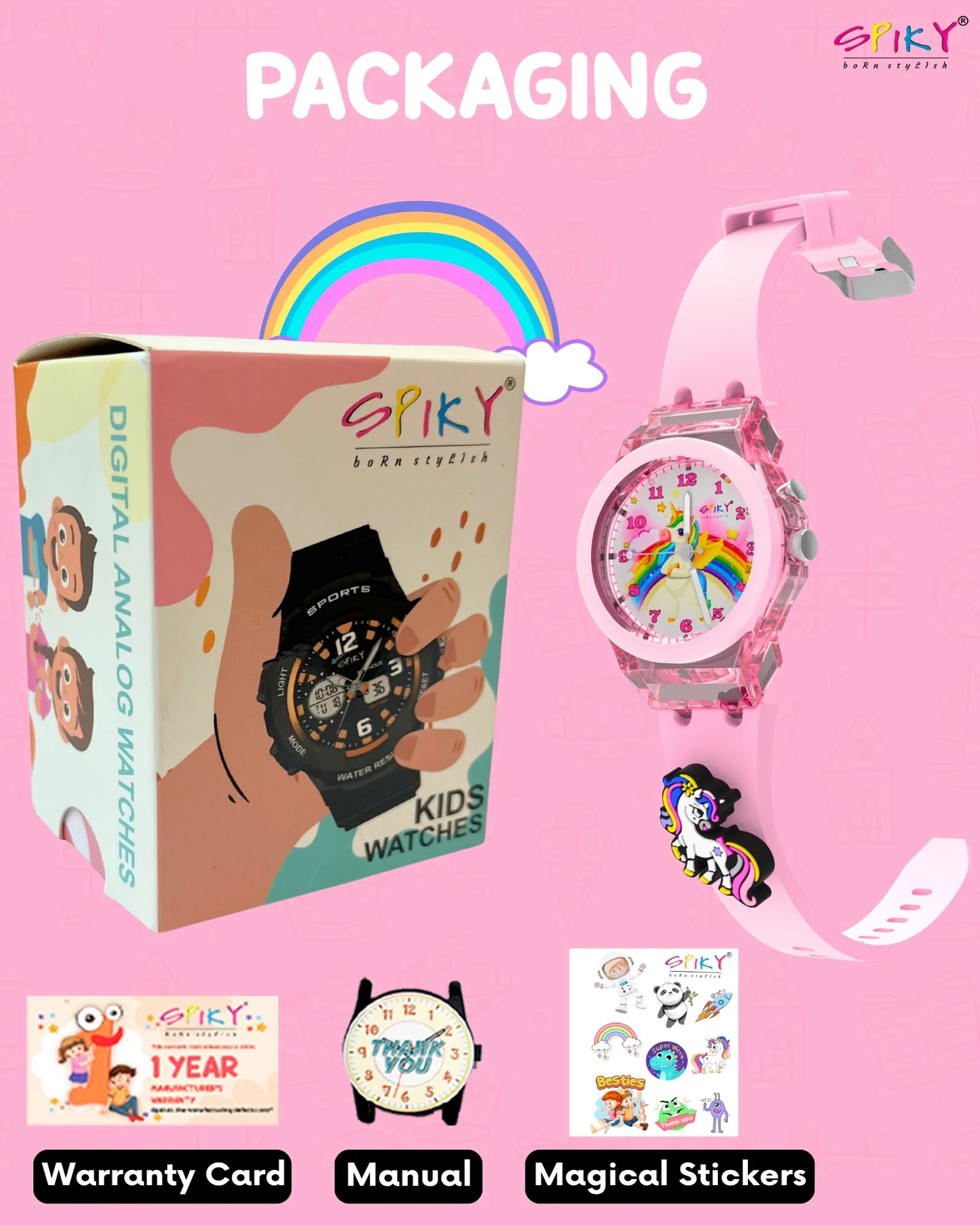 Spiky 3D Rabbit Cartoon Analog Light Watch for Kids - Image 36