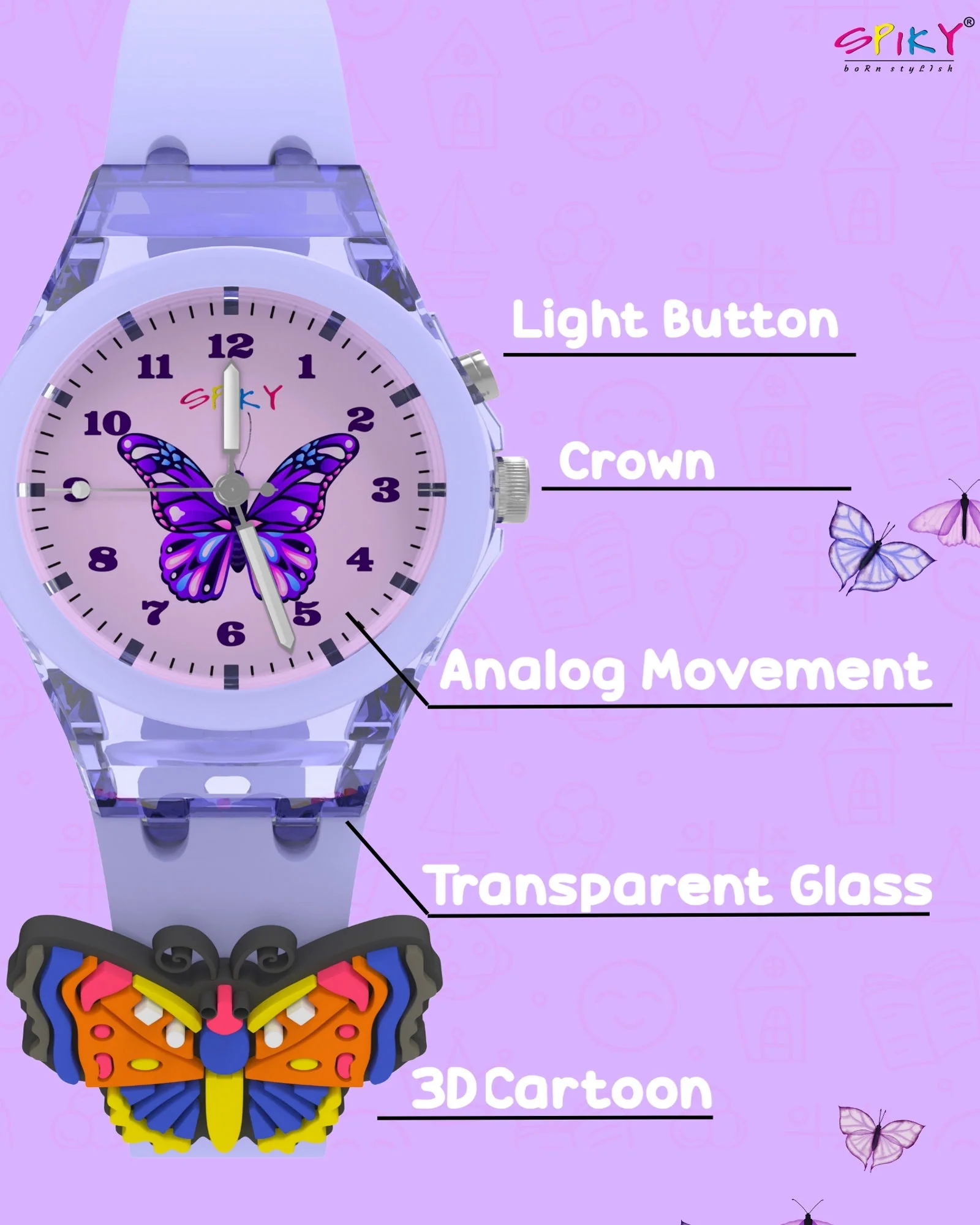 Spiky 3D Rabbit Cartoon Analog Light Watch for Kids - Image 42