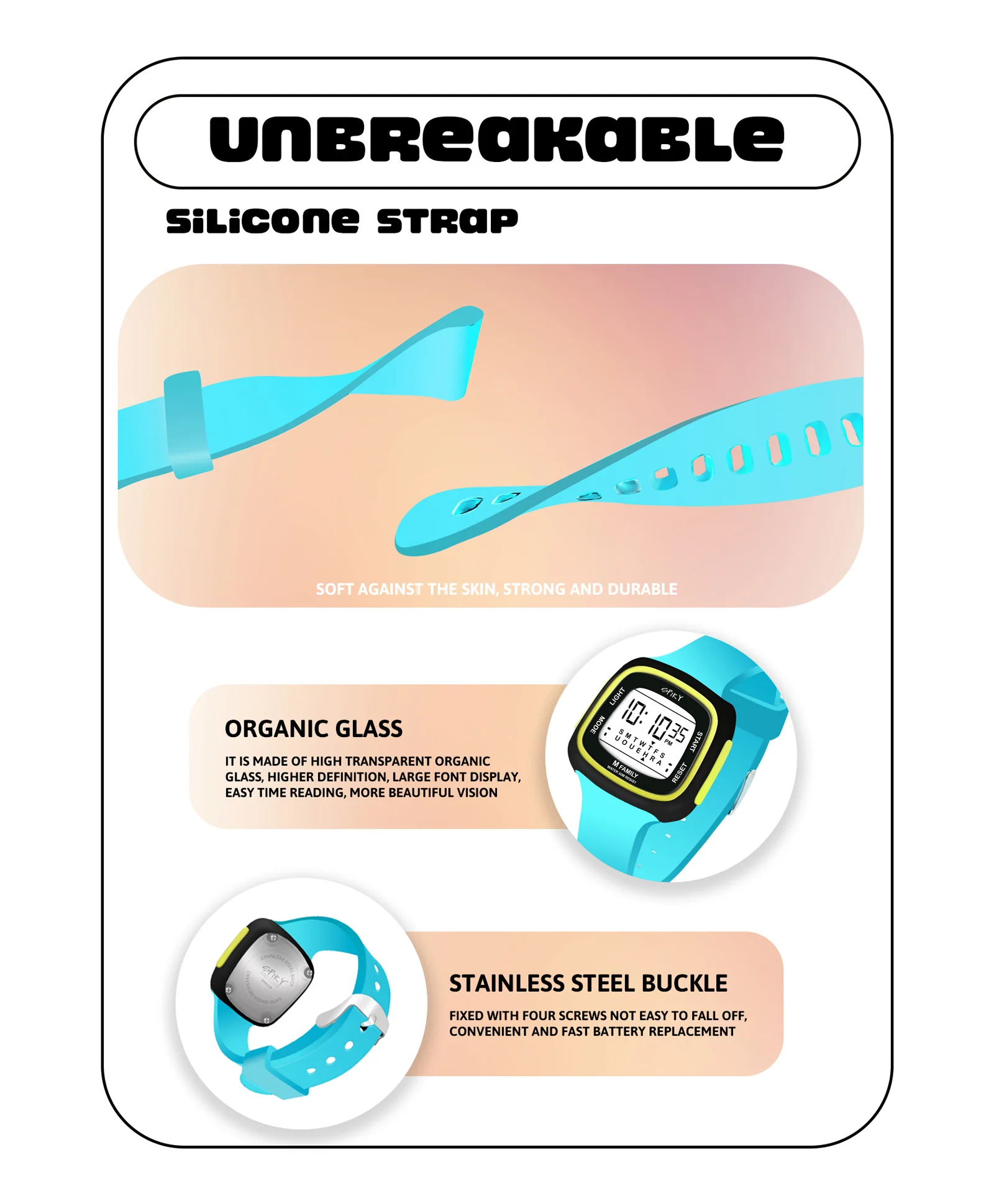 Spiky Eva16 Unique Square Digital Watch for Kids - Image 20