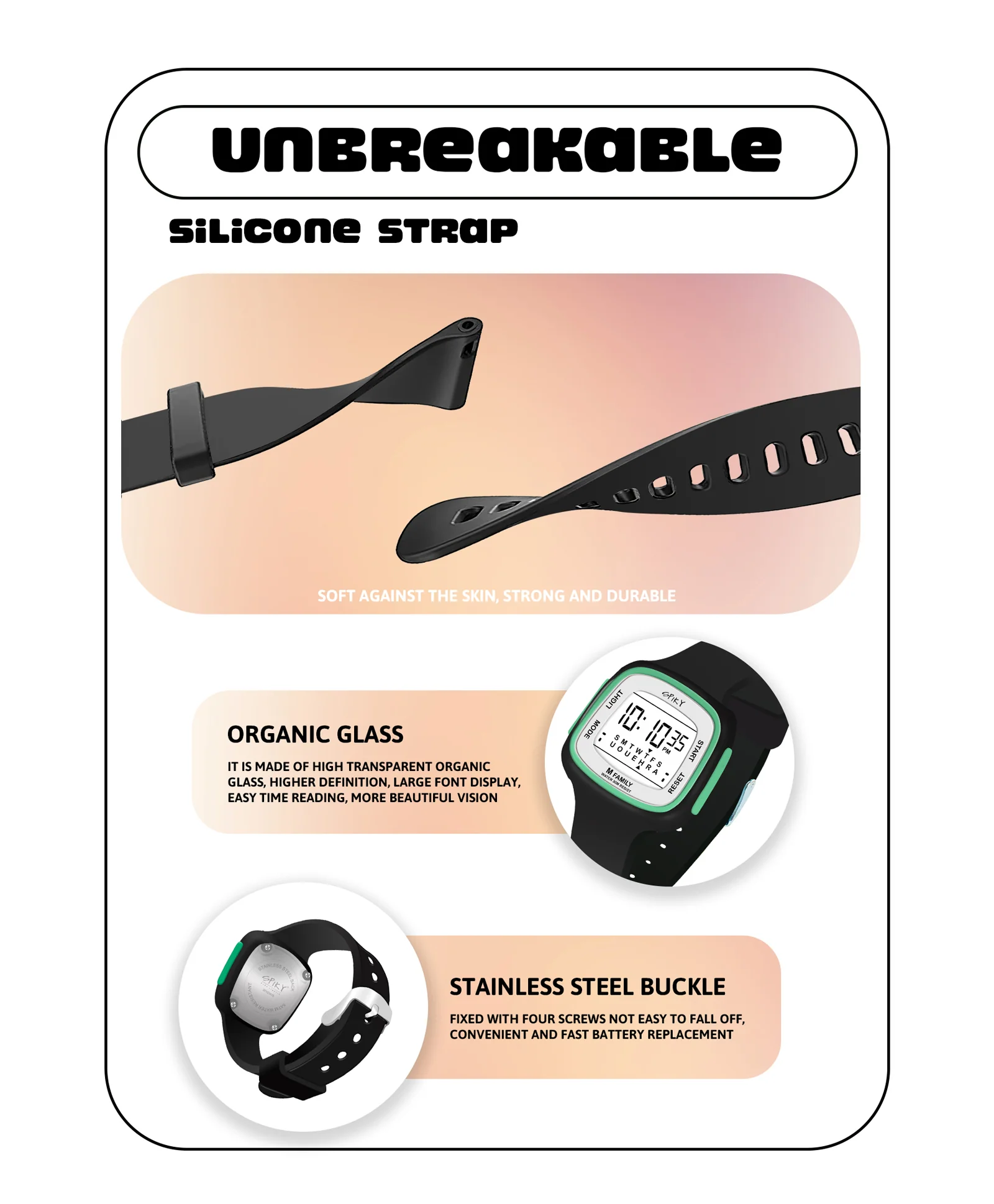 Spiky Eva16 Unique Square Digital Watch for Kids - Image 42