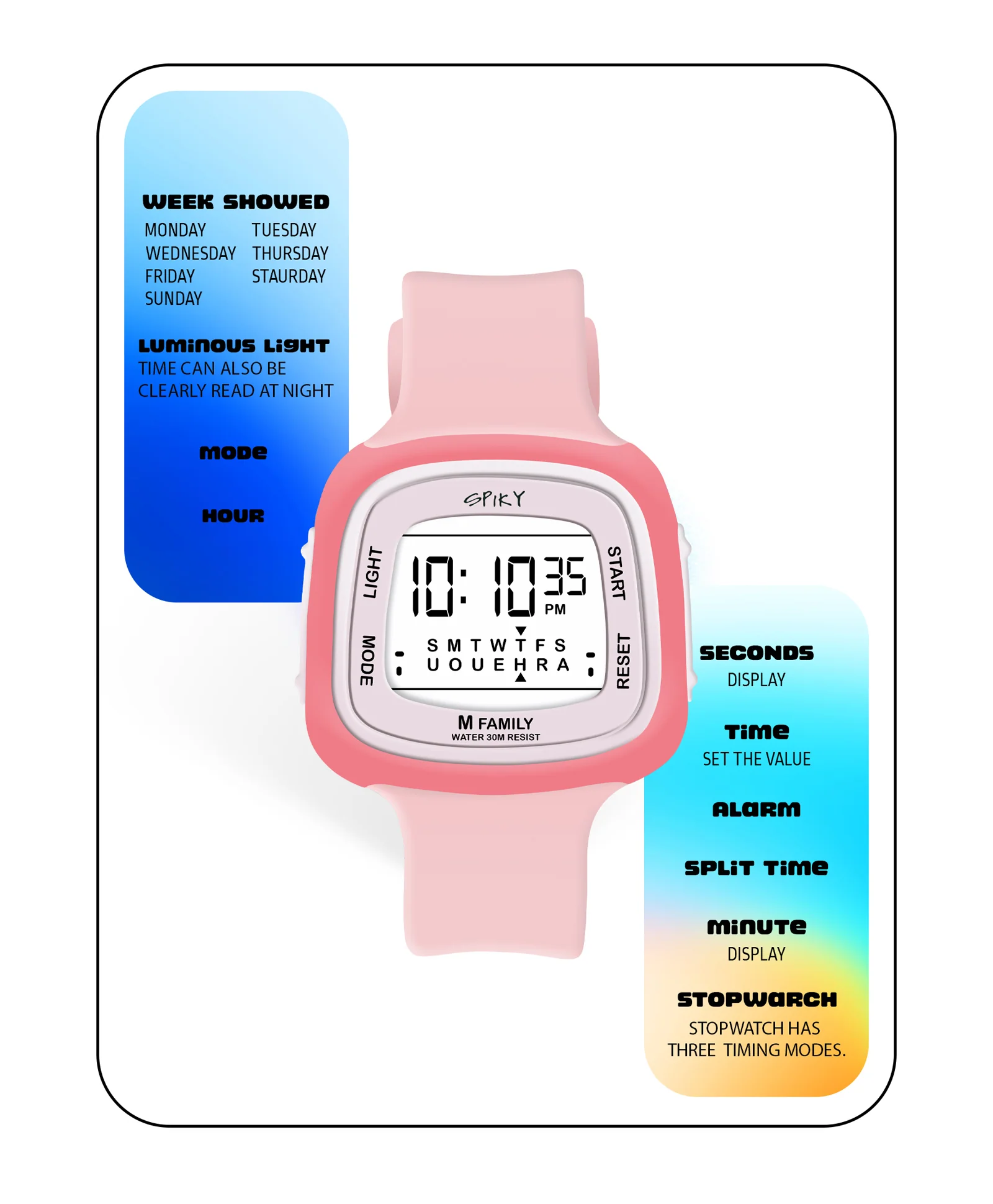 Spiky Eva16 Unique Square Digital Watch for Kids - Image 7